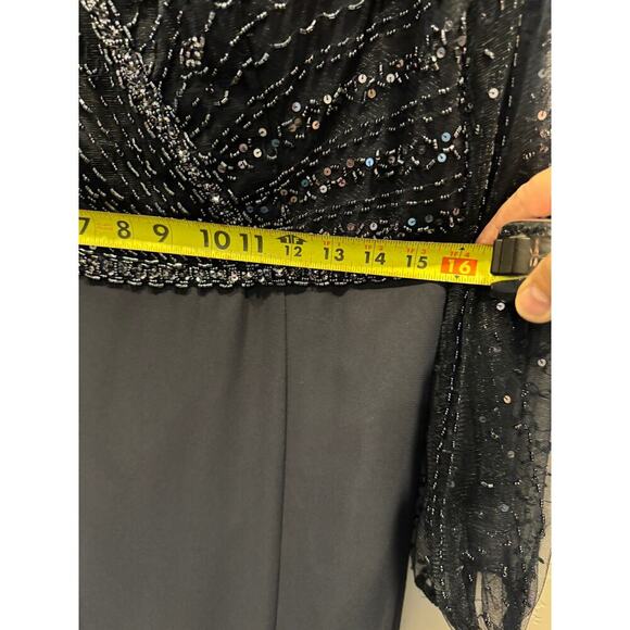 Adrianna Papell 40398 Bishop Sleeve Beaded Bodice Dress, Navy, 16, MOB, Preowned - Picture 6 of 14